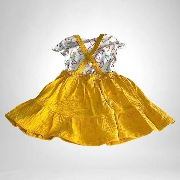 Adorable! - Cat & Jack 2-Piece Yellow Gauze Bib Dress & Heart Top Set Size 4T - Picture 9 of 9